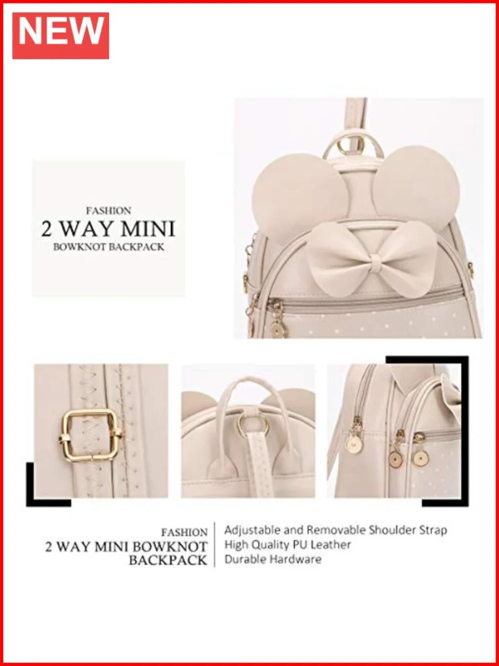 Mini Bowknot Quilted PU Leather Backpack for Women Daypack